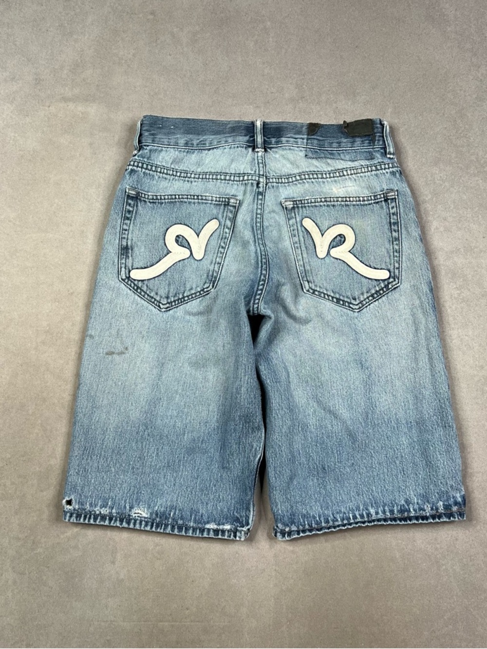 Rocawear Light Blue Denim Shorts with White Back Pocket Accents Y2K